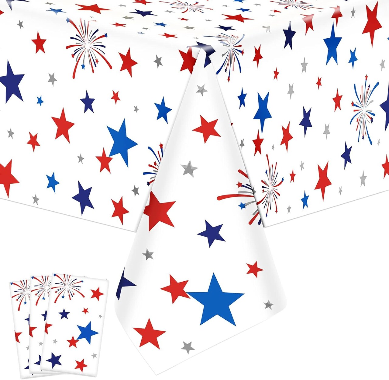 6-Pack Patriotic Plastic Tablecloths, Red White and Blue Star Disposable Rectangle Table Covers for Patriotic Parties, Birthdays, Sports Events, Picnics, Camping and Memorial Day, 54 x 72 Inches